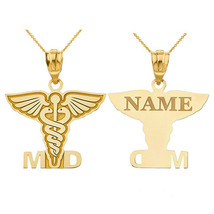Personalize Name 10k 14k Gold Caduceus MD Medical Doctor Pendant Necklace - £103.81 GBP+