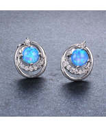 Blue Opal &amp; Cubic Zirconia Ripple Stud Earrings - £12.67 GBP