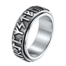 Norse Rune Ring Silver Stainless Steel Druid Viking Stress Reliever Band - £14.08 GBP