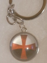 Knights Templar Classic Battle Flag Cross Circle Globe Pendant Key Ring - £10.78 GBP