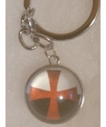 Knights Templar Classic Battle Flag Cross Circle Globe Pendant Key Ring - £10.57 GBP