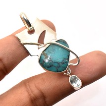 Tibetan Turquoise Swiss Blue Topaz Gemstone Pendant Jewelry 1.70" SA 6544 - £4.14 GBP