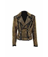 Handcrafted Women Golden Full Gold Studded Genuine Leather Jacket Spiked... - £246.27 GBP