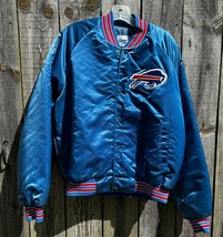 VTG 90s Chalk Line Buffalo Bills Football Blue Satin quilt lined Jacket large - £99.62 GBP