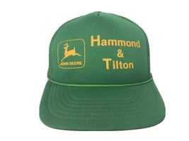 Vtg John Deere Trucker Hat Hammond &amp; Tilton Maine Foam Snapback Green 80s - £29.66 GBP
