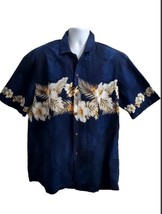 Pacific Legend Hibiscus Navy Cotton Men&#39;s Border Hawaiian Floral Shirt USA XL - £14.04 GBP