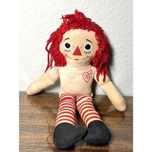 Vintage Raggedy Ann Doll Printed Face Heart Red Yarn Hair Striped Legs 1... - $19.00