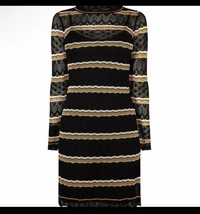 MEDIUM Karen Millen Mini Dress Black Striped Knitted LS Cocktail BNWT $299 - $64.34