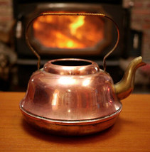 Vintage Antique Copper Brass Tea Pot Kettle Holland Dutch Bamboo Wrapped Handle - £39.95 GBP