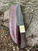 HANDMADE DAMASCUS STEEL HUNTING SKINNING KNIFE WOOD CAMEL BONE HANDLE - $22.93