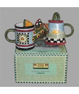 VTG 3-Pc Debbie Mumm Handpainted WATERING CANS Creamer &amp; Sugar Bowl NIB ... - $26.99