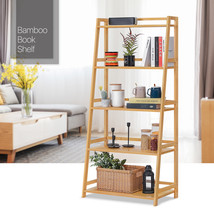 28&quot; Bamboo [Trapezoid Bookcase] 5-Tier Ladder Shelf Bedroom Utility Storage Rack - £95.14 GBP