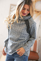 Grey Turtleneck Textured Jacquard Sweater Top - £25.17 GBP