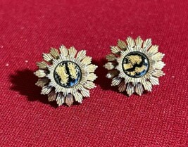 Vtg Goldtone Sunburst Black Bronze Stone Earrings J93 - $16.79