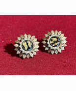 Vtg Goldtone Sunburst Black Bronze Stone Earrings J93 - $313.54 MXN