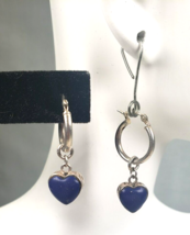 Stirling Silver 925 Lapis Heart Shaped Blue Gemstone Small Hoop Earrings - £69.57 GBP