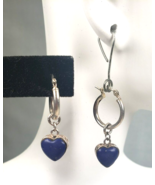 Stirling Silver 925 Lapis Heart Shaped Blue Gemstone Small Hoop Earrings - £69.01 GBP