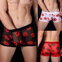 Men Sexy Transparent Lip Print Lingerie Comfortable Boxer Briefs Underwear - £23.94 GBP