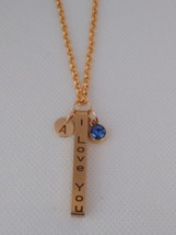 Personalized Custom engraved Bar Necklace + Birthstone + Initial Charm- Gold  - £32.92 GBP