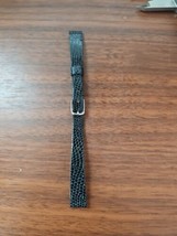 vintage mid century geniuine black leather watch strap silver buckle - $17.82