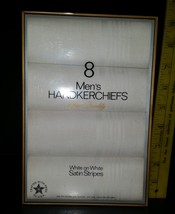 Vintage 8 Men’s Handkerchiefs White on White Satin Stripes unopened Box ... - $29.99