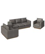 LeisureMod 3-Piece Sofa Set Upholstered in Leather with Brushed Gold Sta... - $3,815.14