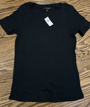 NEW Banana Republic Factory Women’s Slub Scoopneck Rib Tee Size M Black NWT - $15.19