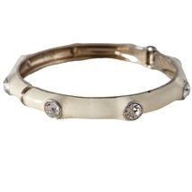 Premier Designs Cream Enamel Rhine Stone Clamper Bangle Bracelet - $14.84