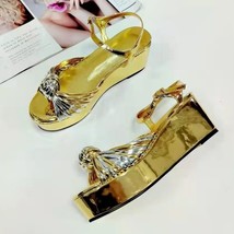 Gold Silver Platform Sandals Women Open Toe Diamond Rhinestone Cross Strap  High - £116.89 GBP