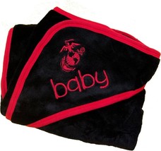 USMC Fleece Black &amp; Red Baby Blanket - Officially Licensed Infant Comfort - £22.78 GBP