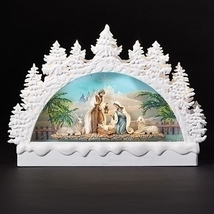 12 inch Holy Family Nativity Arch lighted water lantern glitter snow globe- batt - £110.23 GBP