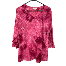 JM Collection Scoop Sequin Top Womens XL Purple Tie Dye Jersey Knit 3/4 Sleeves - £8.60 GBP