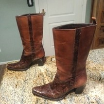Antonio Melani Women&#39;s Leather Cowgirl Boots Size 6.5 M Healed Brown Accent - $44.55