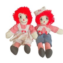 VTG 1991 Custom Made 16” Raggedy Ann &amp; Andy Dolls Embroidered Face Red Yarn - £43.89 GBP