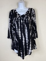 B.L.E.U. Womens Size S Blk/Wht Abstract V-neck Flowy Tunic Blouse 3/4 Sleeve - £7.18 GBP