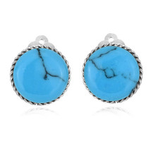 Classic 18mm Round Swirl Blue Turquoise Botton Sterling Silver Clip On Earrings - $21.37