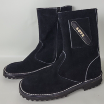 Vintage Black Suede Leather Lug Sole Boots Love Affairs Made in Spain 6.5 B - £69.90 GBP