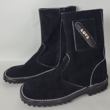 Vintage Black Suede Leather Lug Sole Boots Love Affairs Made in Spain 6.5 B - $89.10