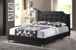Modern Double Full Platform Bed Crystal Tufting Black Or White Faux Leather - $489.95+