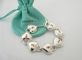 Tiffany &amp; Co Silver 18K Gold Heart Key Hole Padlock Toggle Bracelet Gift Pouch - £944.55 GBP