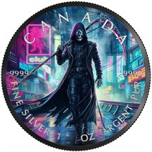 1 Oz Silver Coin 2023 Canada $5 Maple Leaf Grim Reaper Cyberpunk LE of 500 - £148.49 GBP