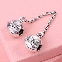 925 Sterling Silver Dainty Bow with Clear CZ Safety Chain Charm Bead - £15.71 GBP