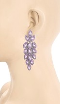 3.25&quot; Long Wedding Guest Lavender Crystal Rhinestones Evening Earrings Pageant - £17.05 GBP