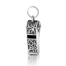 Swirling Floral Vines Sterling Silver Whistle Pendant Necklace - £30.97 GBP
