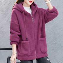 Women&#39;s autumn and winter jackets fashion casual  lamb  coat stitching hooded zi - £71.96 GBP