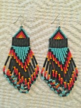 Black, Turquoise, multi,3-D Native American Inspired Handmade Seed Bead Earrings - £23.73 GBP