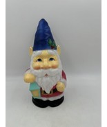 Blow Mold Light Up Christmas Gnome Blue Hat with Holly and Lantern Scuffs - $49.34