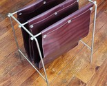 Mid-Century Metal Wire &amp; Leather Dual Pouch Magazine Newspaper Rack Holder - $148.49