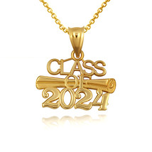 10K Solid Gold Class of 2024 Graduation Diploma Pendant Necklace - £120.11 GBP+