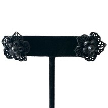 Victorian Black Lace Earrings Floral Enameled Rhinestones Goth Metal Mou... - £13.43 GBP